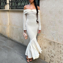 Load image into Gallery viewer, Women Clothing French Vacation Hollow Out Cutout Sexy Maxi Dress Slim Knit off Shoulder Dress Women