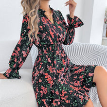 Load image into Gallery viewer, Women Clothing Spring Summer Casual Floral Flared Sleeve Waist A line Dress