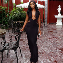 Load image into Gallery viewer, Street Solid Color Women Clothing Ruffle Hip One Step Low Cut Slim Fit Halter Slimming Maxi Dress