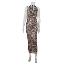 Load image into Gallery viewer, Sleeveless Halter Deep V Plunge Leopard Print Sexy High Waist Figure Flattering Sheath Dress Elegant Evening Dress Women