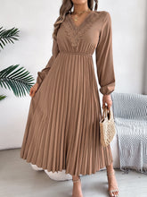Load image into Gallery viewer, Spring Summer Elegant V neck Lace Cinched Pleated Maxi Dress Women Clothing