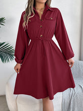 Load image into Gallery viewer, Real Shot Autumn Winter Casual Button Lace up Waist Controlled Long Sleeves Shirt Dress Women Clothing