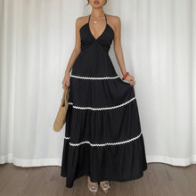 Load image into Gallery viewer, Halter Dress Summer Patchwork Lace Texture Strap Dress Women