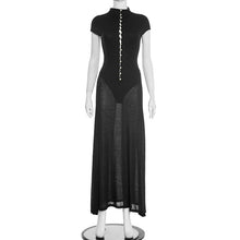 Load image into Gallery viewer, Women Clothing Autumn Winter Retro Short Sleeve Beads Decorative Hollow Out Cutout Turtleneck Dress