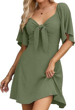 Load image into Gallery viewer, Women Clothing Shein V Neck Bow Lace Up Short Sleeve Mini Dress