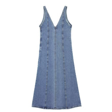 Load image into Gallery viewer, Summer Retro V neck Sleeveless Denim A line Vest Dress Women Dress