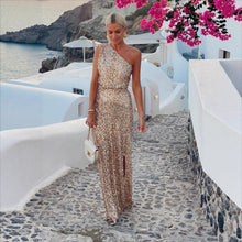 Load image into Gallery viewer, Summer One Shoulder Split Sequined off Shoulder Elegant Dress