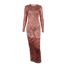 Load image into Gallery viewer, Women Clothing Autumn Winter Print round Neck Long Sleeve Slim Mid Length Dress