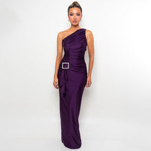 Load image into Gallery viewer, Women Wear Maxi Dress Sexy One Shoulder Pleated Sheath Dress