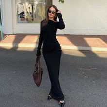 Load image into Gallery viewer, Sexy Women Clothing Sloping-Shoulder off the Shoulder Long Sleeve Slim Fit Pleated Long Socialite Dress