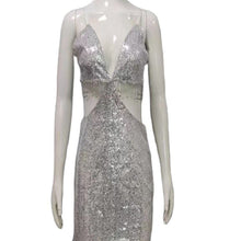 Load image into Gallery viewer, Sequined Hollow Out Cutout Sexy Suspenders Dress Summer Rhinestone Chain Stitching Dress
