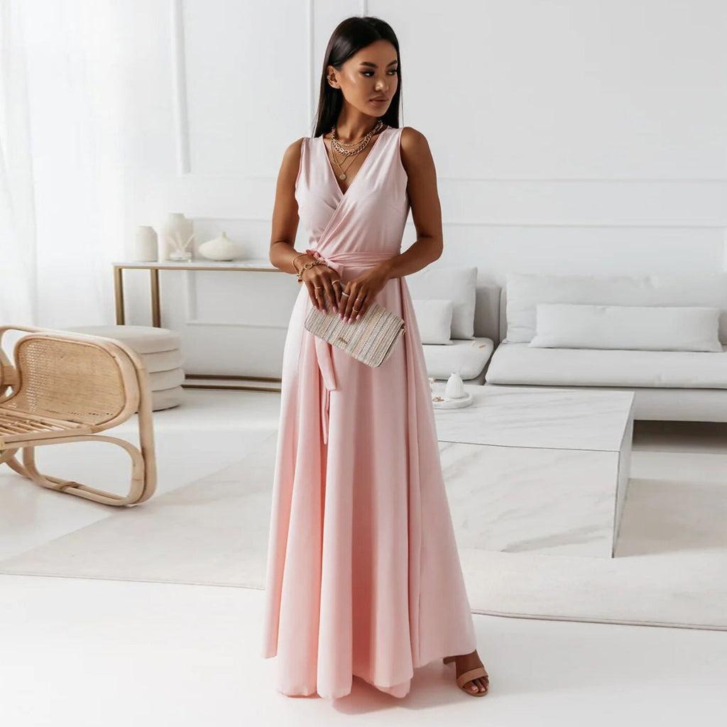 Women Clothing Tied V Neck Evening Party Maxi Dress Women