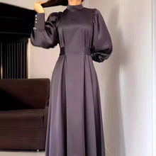 Load image into Gallery viewer, Autumn Waist Solid Color Long Sleeve Slim Fit Belt Retro Dress