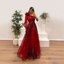 Load image into Gallery viewer, Spring Autumn Oblique Shoulder Mesh Floral Print Dress Casual Loose Party Dress Dress