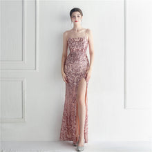 Load image into Gallery viewer, Positioning Floral Sequin Sexy Strap Tube Top Nightclub Dress Dinner Star Evening Dress