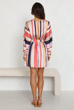 Load image into Gallery viewer, Autumn V neck Long Sleeve Color Striped Slim Dress for Women