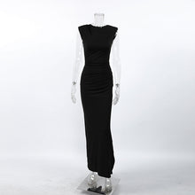 Load image into Gallery viewer, Adult Lady like Woman Wind Black Sleeveless Padded Shoulder Slim Fit Slit Sexy Dress Women Clothing Slimming Elegant Dress