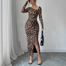 Load image into Gallery viewer, Leopard Print Dress Autumn Winter Sexy Slim Hip Sexy Long Sleeve Inner Wear Office