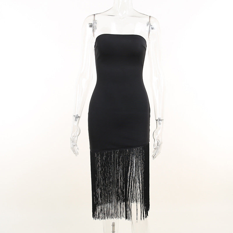 Dress Summer Tassel Sexy Tube Top Split Dress Women