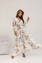 Load image into Gallery viewer, Women Clothing Women Clothing Printed V Neck Sexy Slit Long Sleeve Dress