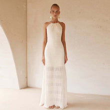 Load image into Gallery viewer, French Simplicity Vacation Beach Knit Breathable Maxi Dress Autumn Halter Backless Solid Color Dress