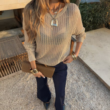 Load image into Gallery viewer, Spring Summer Women Clothing Hollow Out Cutout Loose round Neck Woolen Vacation Top Women