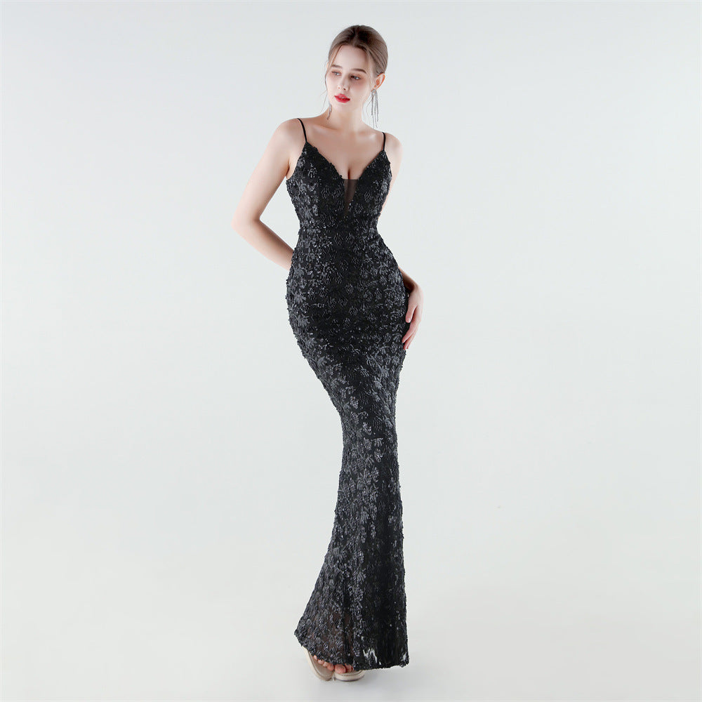 Heavy Industry Sequin Slim Deep Fishtail Evening Dress