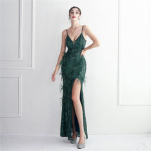 Load image into Gallery viewer, Floral Craft Beading Craft Imported Wool Dress Long Cocktail Slim Fit Evening Dress Elegant
