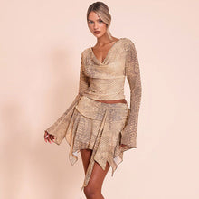 Load image into Gallery viewer, Women Clothing Autumn Winter Snake Pattern Printed Long Sleeved Top Slim Ribbon Skirt Outfit