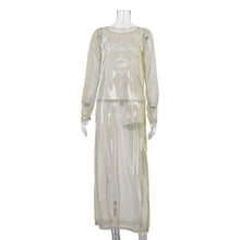 Load image into Gallery viewer, Women Clothing See through round Neck Long Sleeve Split Sun Protection Sexy Dress