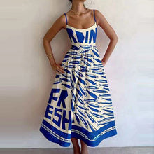 Load image into Gallery viewer, Spring Women Clothing Printing Pleated Waist Tight Large Swing Sling Dress