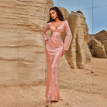 Load image into Gallery viewer, Women Evening Dresses Long Sleeve Beauty V neck Sexy Backless Dress Long Sequined Women Clothing Dress