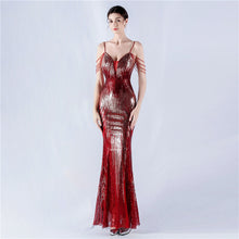 Load image into Gallery viewer, Dress Positioning Floral Sequin Craft Beaded Strap Evening Dress
