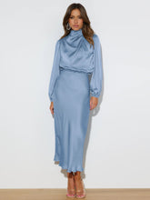 Load image into Gallery viewer, Autumn High Grade Satin Long Sleeve Loose Dress Elegant Women Evening Dress