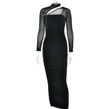 Load image into Gallery viewer, Women Dress Mesh round Neck Long Sleeve Backless Tube Top Slim Fit Pleated Dress