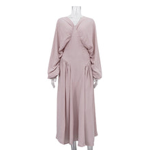 Load image into Gallery viewer, Pleated Design Elegant Dress Women V neck Batwing Sleeve High Waist Sheath Dress