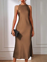 Load image into Gallery viewer, Satin Dress Women Clothing Spring Summer Sleeveless Split Satin Imitation Silk Maxi Dress
