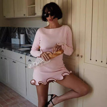 Load image into Gallery viewer, Wave Edge Dress Sexy Tight Wooden Ear Curling Knitted Dress Long Sleeve Ball Autumn Winter