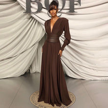 Load image into Gallery viewer, Spring Summer Chocolate Design Waist Seal Pleated Dress Brown Women Dress
