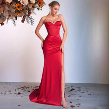 Load image into Gallery viewer, Tube Top Fishtail Evening Dress Cocktail Annual Meeting Host Bride Toast Dress Split Long Slim Dress