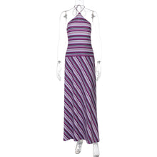 Load image into Gallery viewer, Women Clothing Summer Printed Striped Contrast Color Backless Slender Loose Sexy Dress