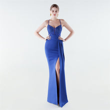 Load image into Gallery viewer, Deep V Plunge Waist Tight High Slit Sequin Embroidered Strap Slim Fit Elegant Evening Dress