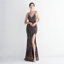Load image into Gallery viewer, Velvet Bottom Sequin Suspender Party Sequined Dress Long Banquet Slim Fit Evening Dress Elegant