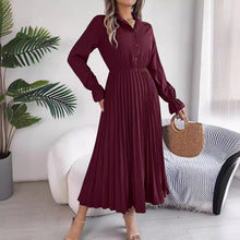 Load image into Gallery viewer, Autumn Winter Casual Collared Button Long Sleeve Cinched Pleated Maxi Dress Women Clothing