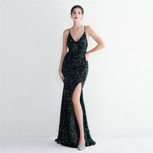 Load image into Gallery viewer, Velvet Bottom Sequin Suspender Party Sequined Dress Long Banquet Slim Fit Evening Dress Elegant