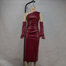 Load image into Gallery viewer, Crossbody Leather Dress Women Clothing Tight Wrapped Chest Pleated Sexy Sheath Split Dress