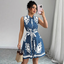 Load image into Gallery viewer, Summer Women Clothing Printed Waist Controlled Lace up Sleeveless Dress