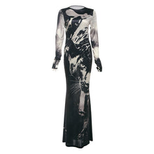 Load image into Gallery viewer, Summer Women High Waist Slim Fit round Neck Long Sleeves Printing Dress