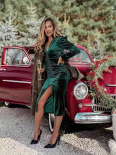 Load image into Gallery viewer, Early Spring Women Clothing Velvet Christmas V neck Slim Sexy Long Sleeve Dress