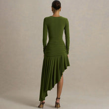 Load image into Gallery viewer, Autumn Winter Graceful Fashionable Women Slim Dress Sexy Pleated Irregular Asymmetric Maxi Dress